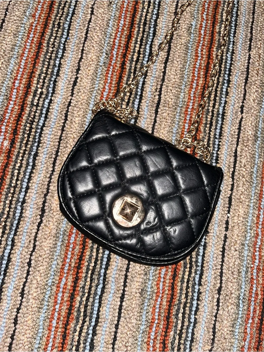 Black Quilted Crossbody Bag with Gold Chain